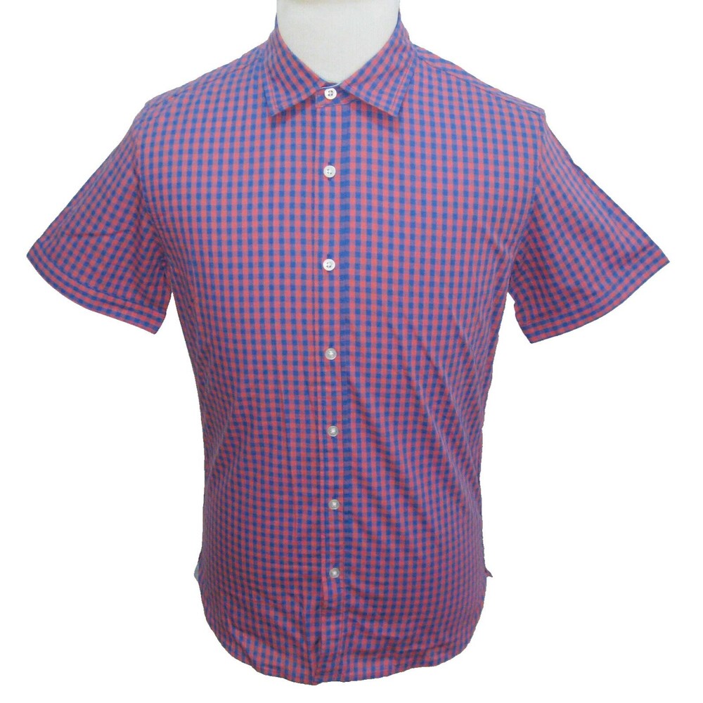 WHOLESALE Lot of 22 NEW Men's Blue Pink Checks Short Sleeve Button Front Shirts